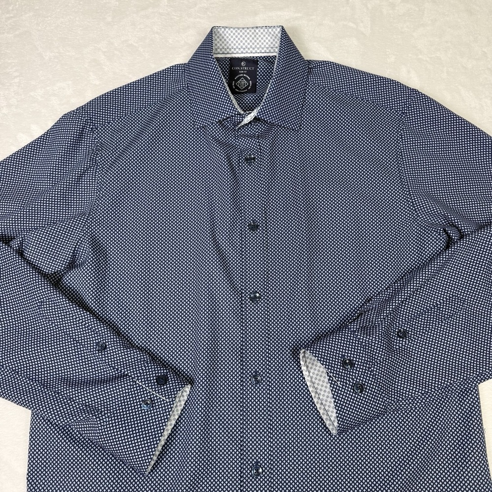 Con.Struct 4‎ Way Stretch Shirt Mens 15 1/2 32-33 Geometric Wicking Wrinkle Free